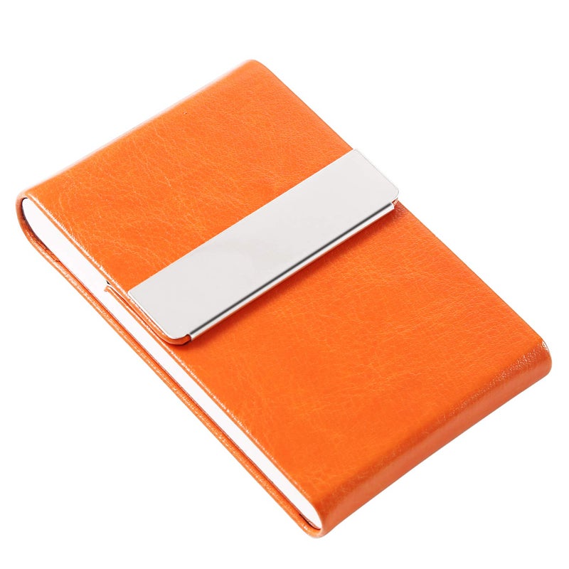 JuneLsy Business Card Holder Case - Professional PU Leather Business Card Case Metal Name Card Holder Pocket Business Card Carrier for Men & Women with Magnetic Shut (S-orange) - Image 5